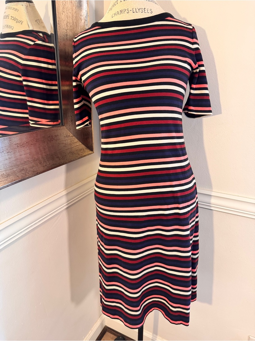 Brooks Brothers Crew Neck Striped Short-Sleeve Multicolor Dress | Size S